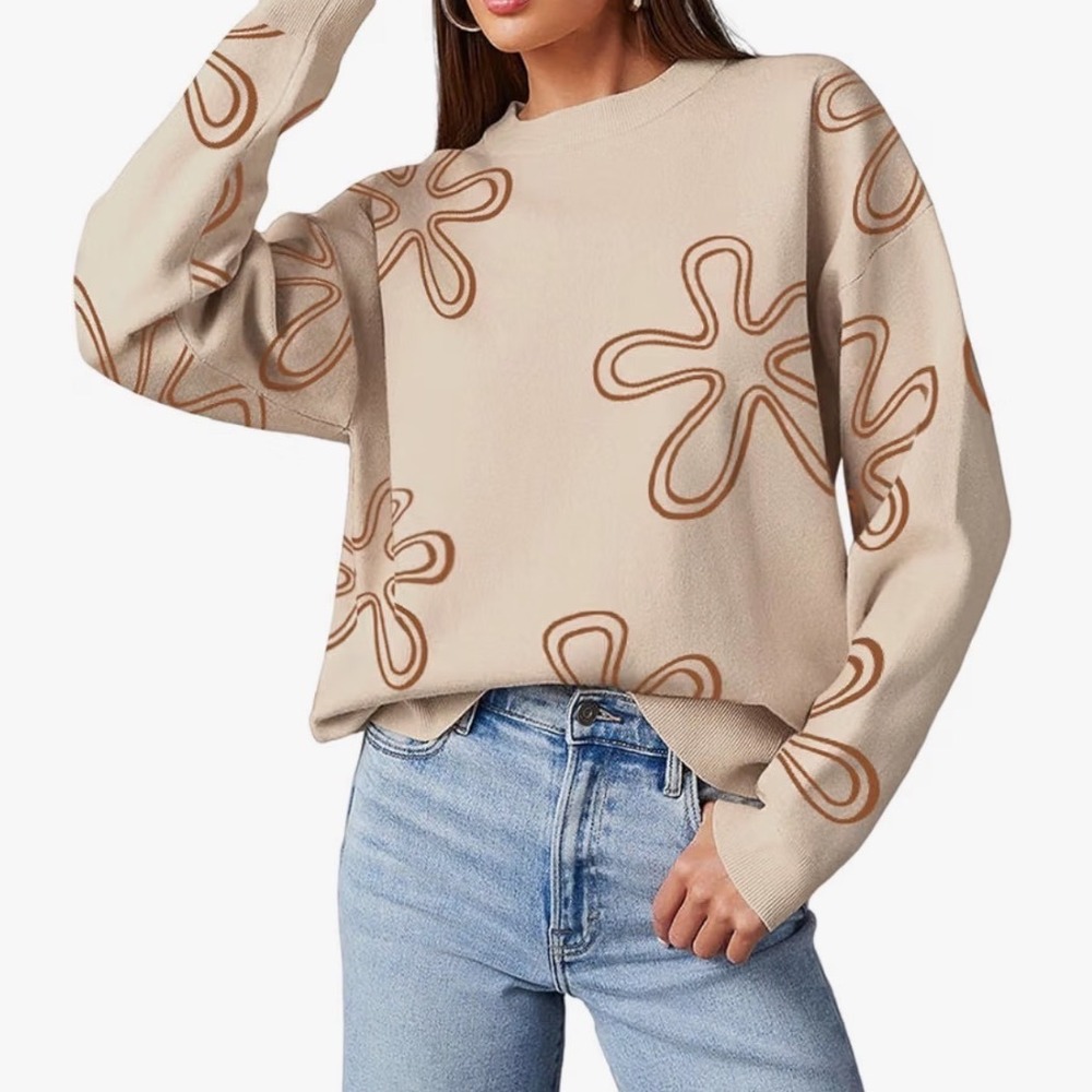 Dokotoo Floral Crewneck Sweater Women sm New Apricot Long Sleeve Knit Pullover